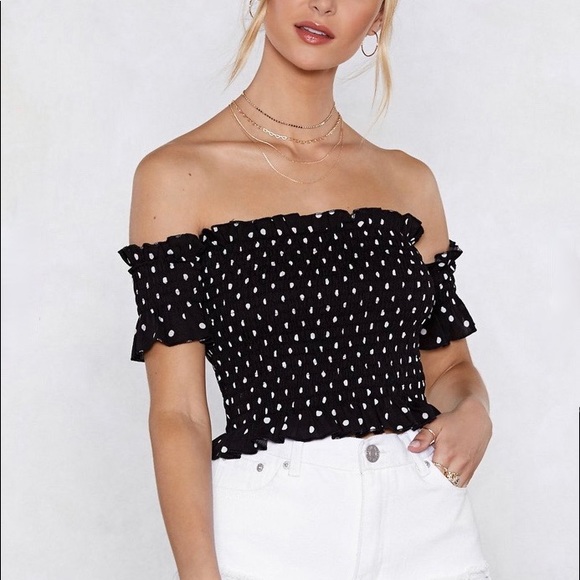 NWT NASTY GIRL BARDOT SEA YOU SOON POLKA DOT SMOCKED CROP TOP - Picture 7 of 8